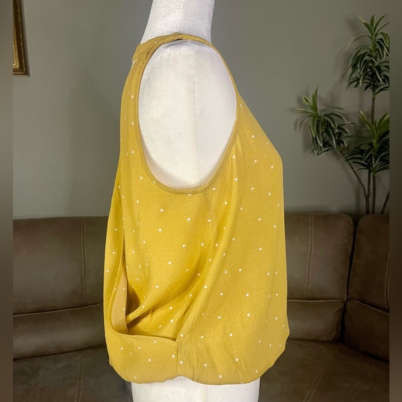 LUSH Mustard Yellow White Polkadots Surplus Wrap Bubble Top Sz Large L - Picture 2 of 13